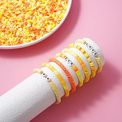 Miniatura 5 de 6300 cuentas de arcilla para hacer pulseras, cuentas Heishi de arcilla polimérica, cuentas espaciadoras planas y redondas con cuentas doradas,