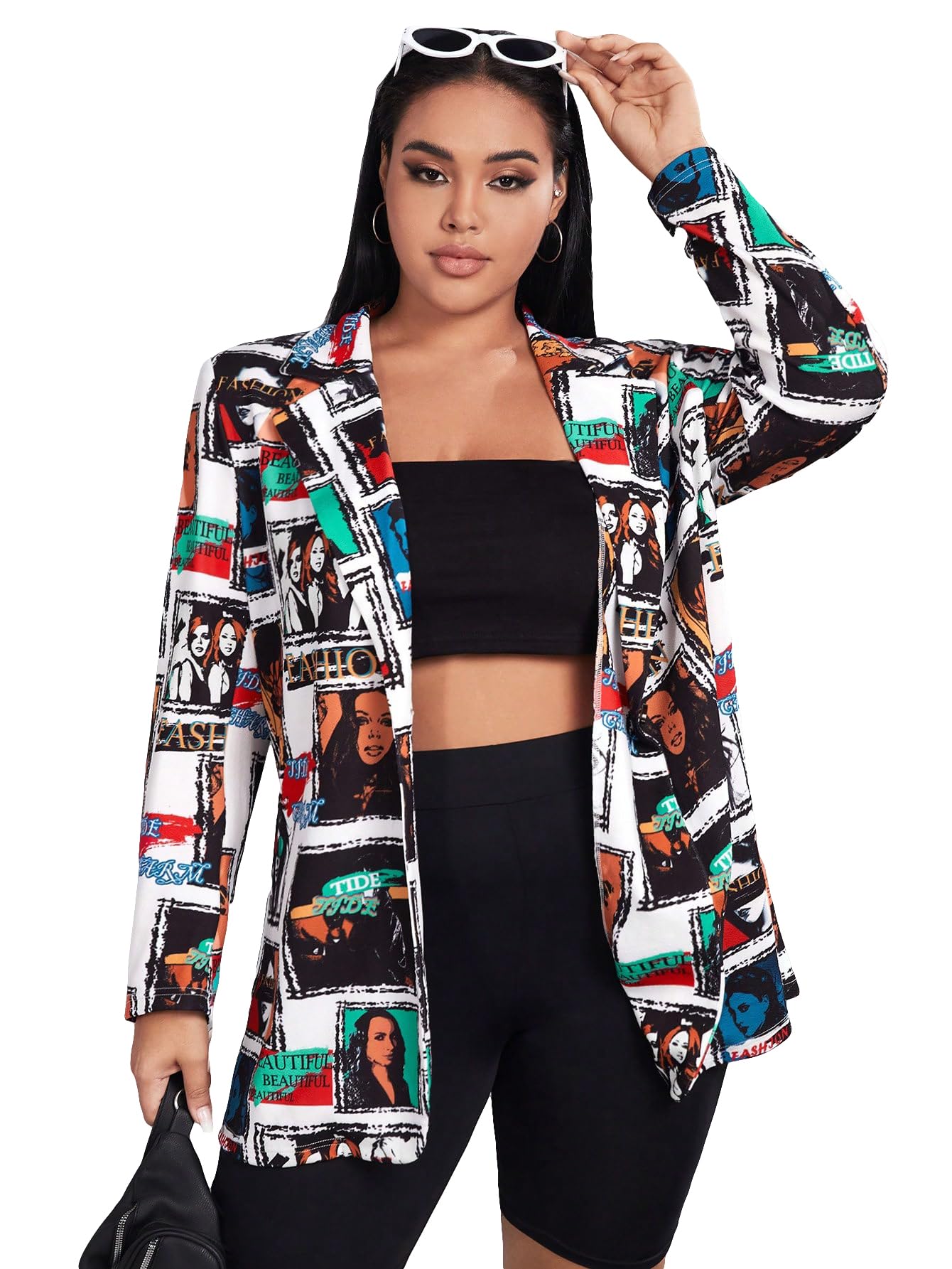 WDIRARA Womens Plus Size Figure Graphic Single Button Blazer Long Sleeve Casual Work Office Coat Outerwear