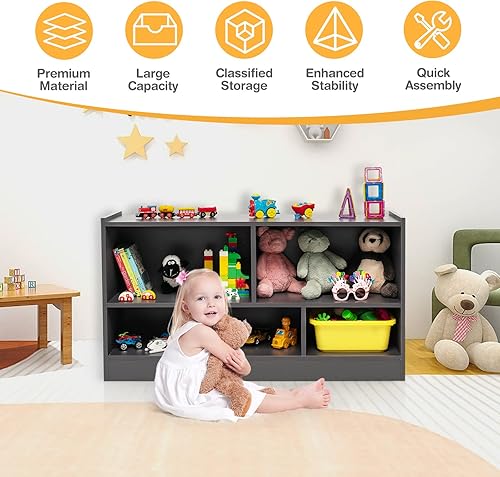 Miniatura 25 de HONEY JOY Organizador de almacenamiento de juguetes para niños, estante de almacenamiento de 5 secciones para preescolar, 2 niveles de madera