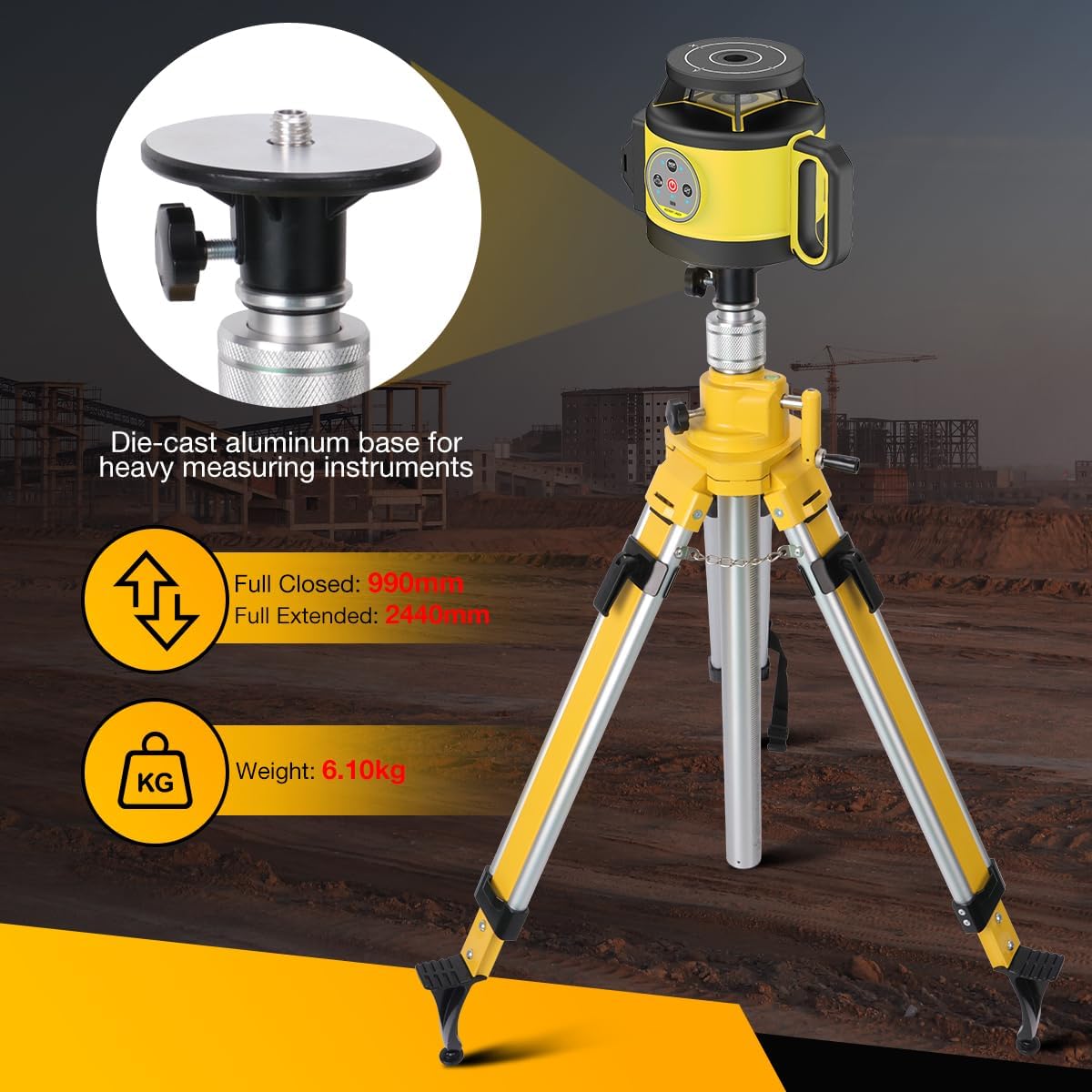 Elevator Tripod for Laser Level, 35.43-90.55 inch Height Adjustment Heavy Duty Survey Tripod, with Level Bubble & Diffusion Limiter, Liftable Non-Skid Feet for Construction