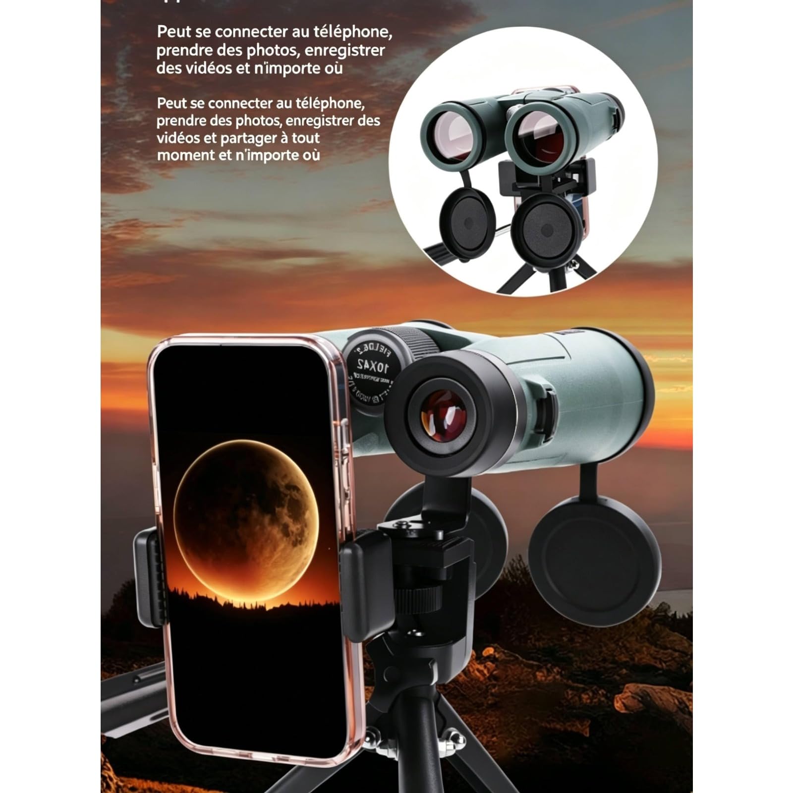Kersens Jumelles Original FR, Jumelle Adultes Puissante 10x42 Vision Nocturne, Étanches Et Portables IPX7 Compactes pour L'observation des Oiseaux, Les Voyages (Vert)