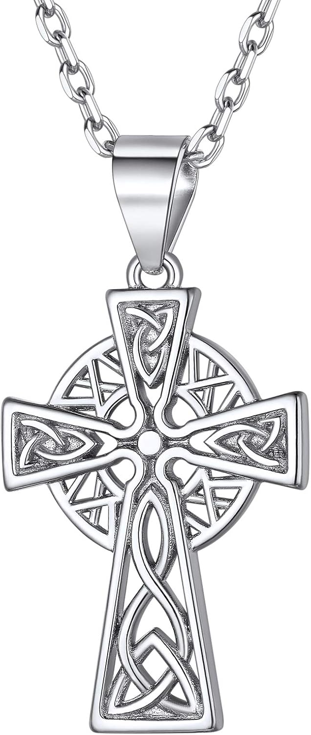 ChicSilver 925 Sterling Silver Good Luck Irish Celtic Knot Necklaces Vintage Triangle/Cross/Round Pendant Necklaces Gift for Women