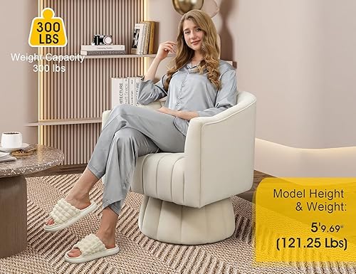 Miniatura 5 de Dewhut Mid Century - Sillas giratorias de 360 grados para sofá, sillones redondos con tapizado ancho, silla de tela de terciopelo esponjoso para