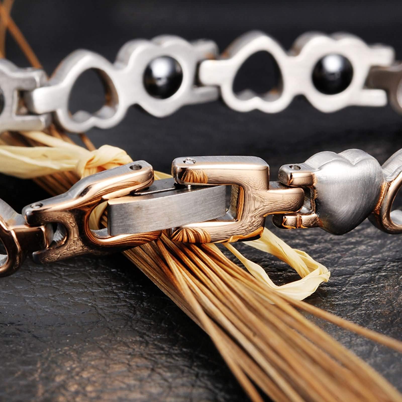 Daesar Pulseras Unisex Parejas,Corazón Pulseras Pareja Acero Inoxidable Plata Oro