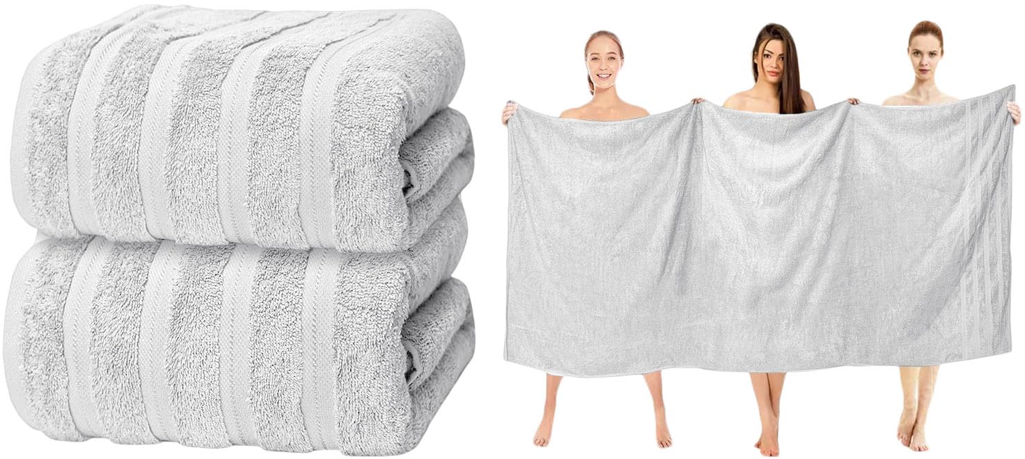 ZZZMRH Luxury 2 Pk White Bath Sheets Premium Quality 100% Combed Cotton 650 GSM Jumbo Bath Sheet Set Quick Dry Towels Bath Sheets Highly Absorbent 2 White Extra Large Bath Towels