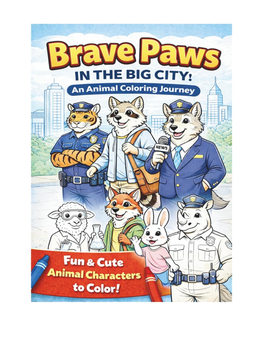 Brave Paws in the Big City: An Animal Coloring Journey