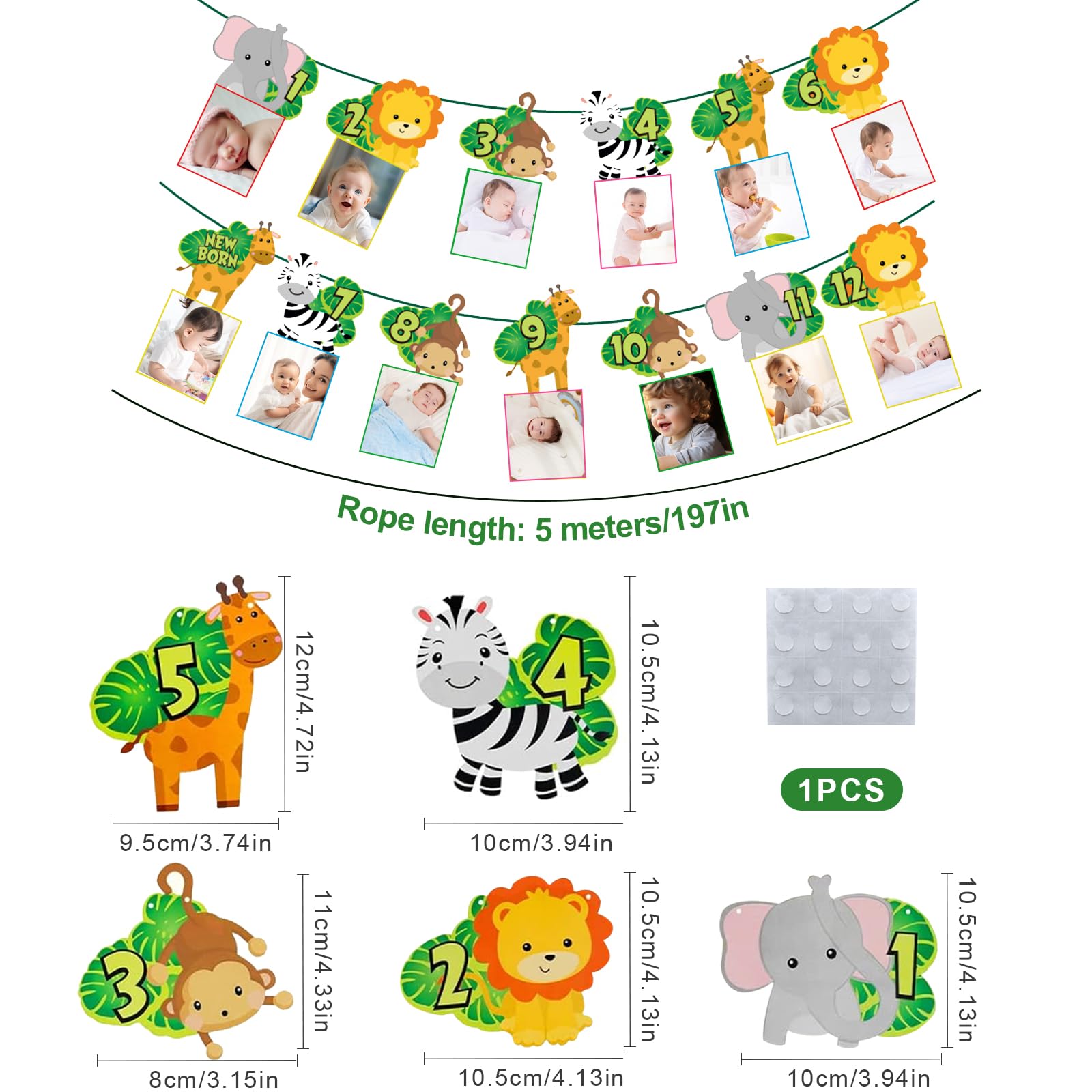 Guirlande Photo 1er Anniversaire Bébé - 12 Cartes Mois De 1 à 12, Ficelle Et Accessoires Inclus, Décoration Murale - 13