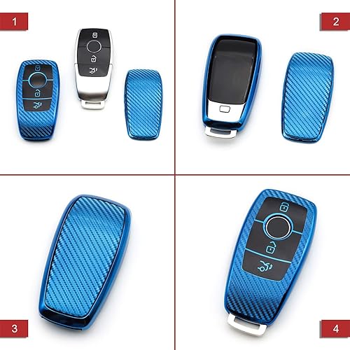 Miniatura 7 de M.JVisun Funda de cuero para llavero Mercedes-Benz 2019-2022 Clase C, Clase G, Clase 2017-2022 Clase E 2018-2021 Clase S, Patrón de fibra de carbono