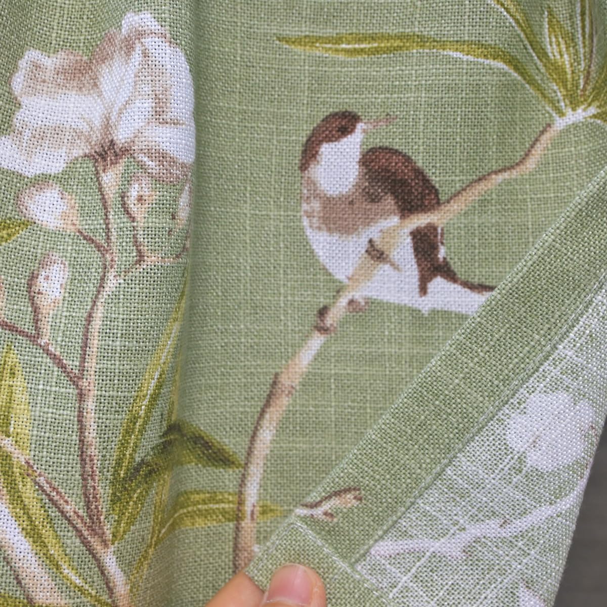 1 Panel Farmhouse Birds Curtains 63 Inches Length Grommet Half Light Blocking Green Tree Pattern for Living Room Vintage Floral Print Window Drapes for Sliding Glass Door Home Decor W55 X L63 Inch