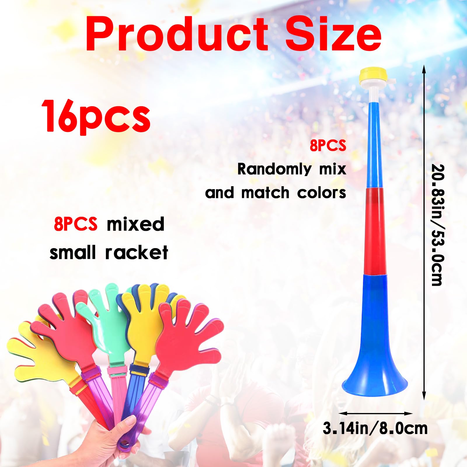 MENGLIHUALUO 16 Pieces Vuvuzela Colored Collapsible Stadium Horn Hand Clappers Plastic Horn Blow Noisemakers for Sporting Events Graduation Games School Party(Random Color)