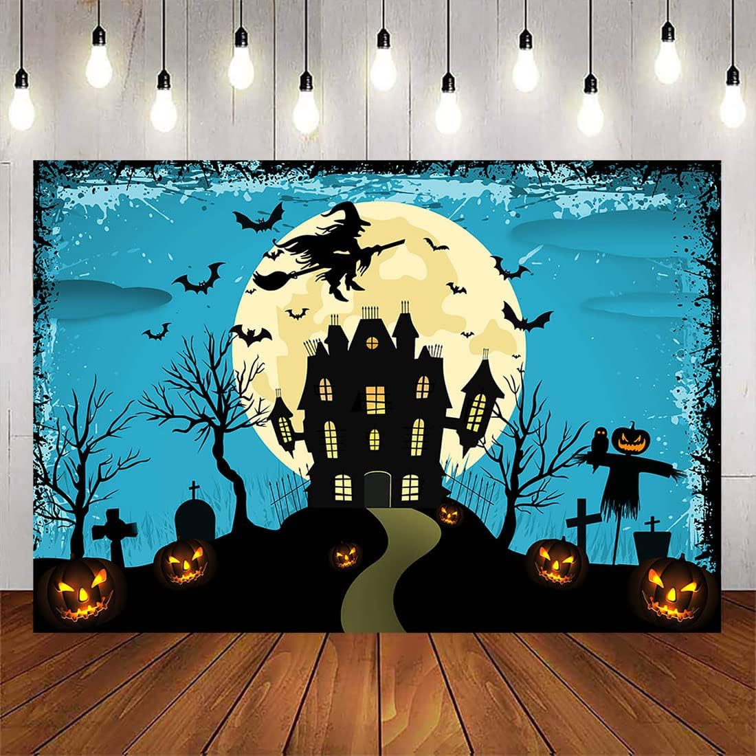 Avezano Halloween Backdrop Horror Night Full Moon Graveyard Happy Halloween Backdrop for Kids Birthday Trick or Treat Party Baby Shower Decoration Banner