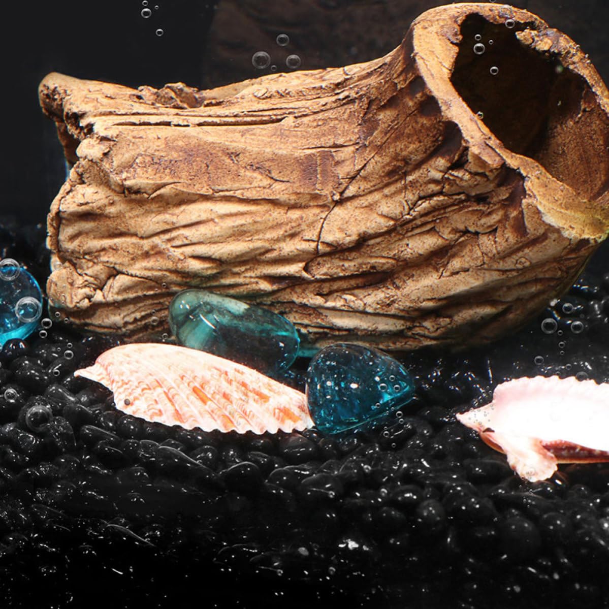 TEHAUX Grava Negra para Acuario Guijarros de Vidrio Pulidos, 1900g por Bolsa, Decoración Sanitaria y Conveniente para Tanques de Peces