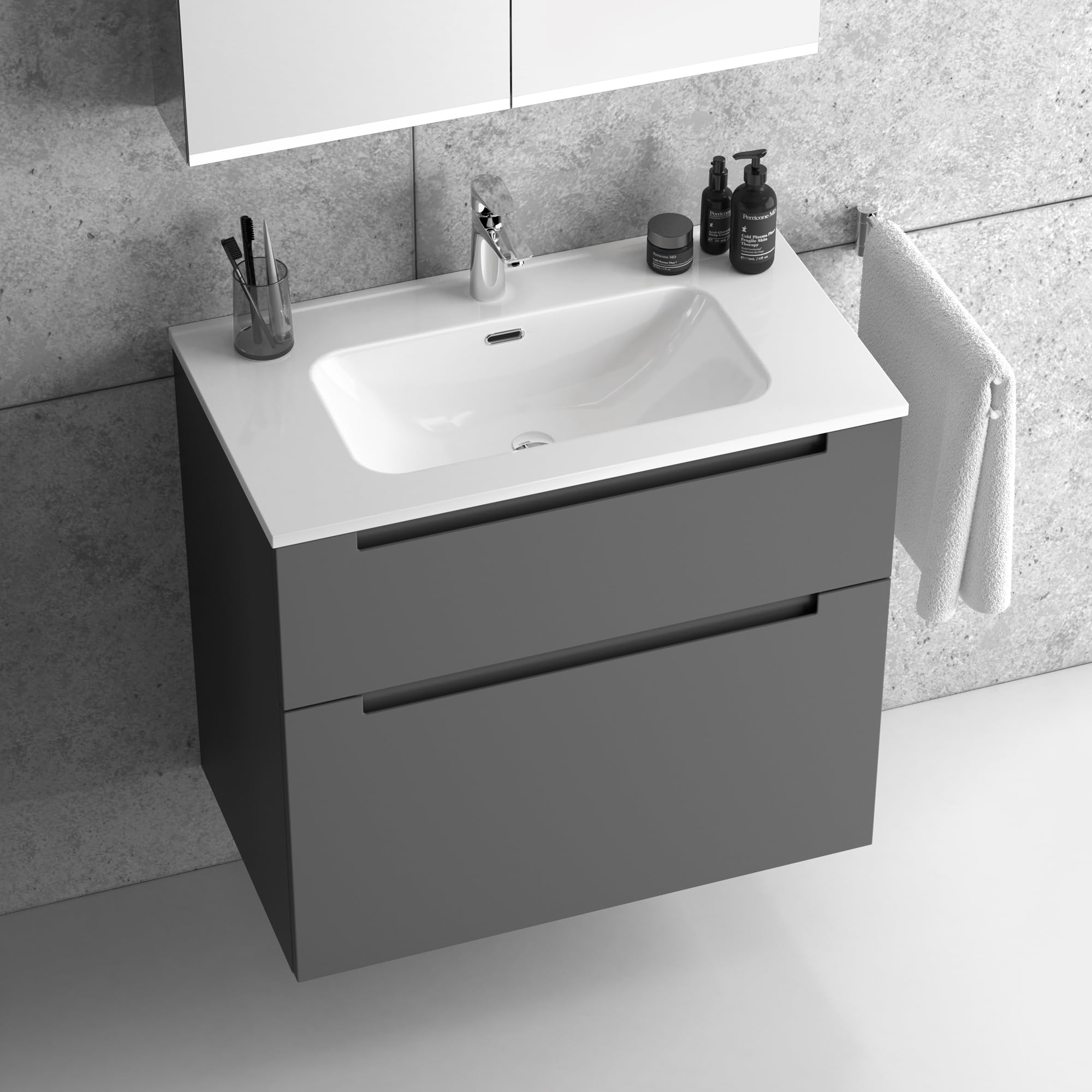Mobile bagno sospeso 85 cm red satinato con lavabo dx e specchio - Medora
