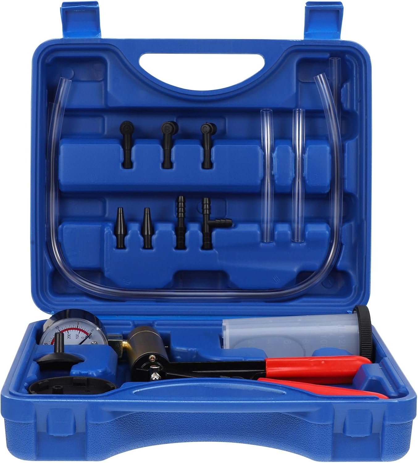 YARNOW Manual Vacuum Pump Brake Bleeder Kit with Gauge and Adapters, Handheld Fluid Bleeder Tool for Car and Motorcycle Brake System Maintenance