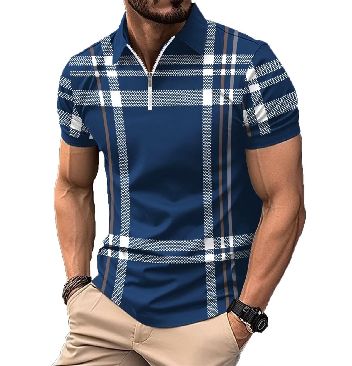 Men's Polo Shirts Short Sleeve Casual Polo T Shirt Color Block Slim Fit Golf Shirts with Pocket