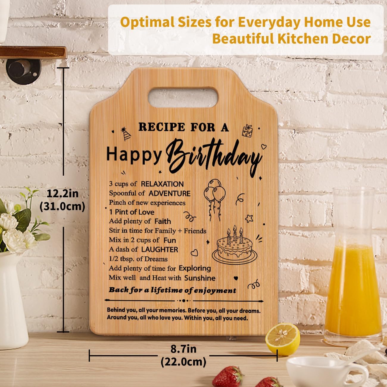 Happy Birthday Gifts for Women, Happy Birthday Cutting Board for Women Mom Sister Wife Friend, Birthday Gift Ideas, Friendship Birthday Gifts for Her Him, Bamboo - Image 3