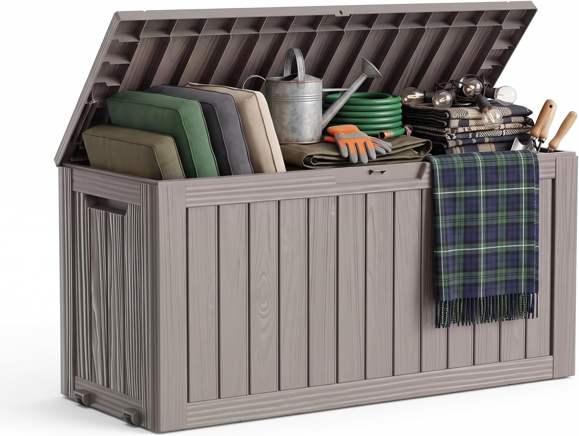 150 Gallon Resin Deck Box, Lockable Patio Outdoor Storage Box for Furniture, Garden Tools and Tools Storage, Waterproof Outside Storage Boxes - Grey
