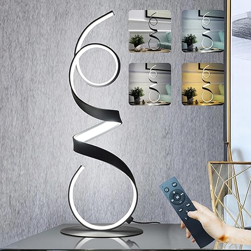 20W 3 colores Control remoto regulable LED lámpara de mesa arte 21.4 pulgadas con interruptor táctil para sala de estar, dormitorio (negro)