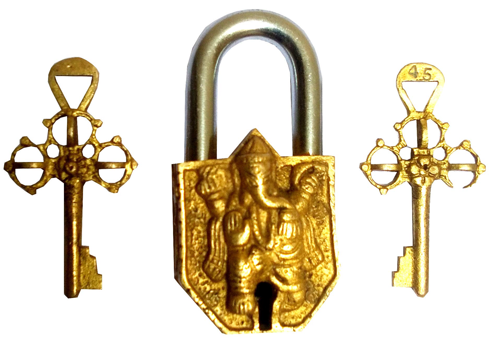 Purpledip Candado de latón Lord Ganesha: diseño vintage pequeño candado de seguridad (11835)