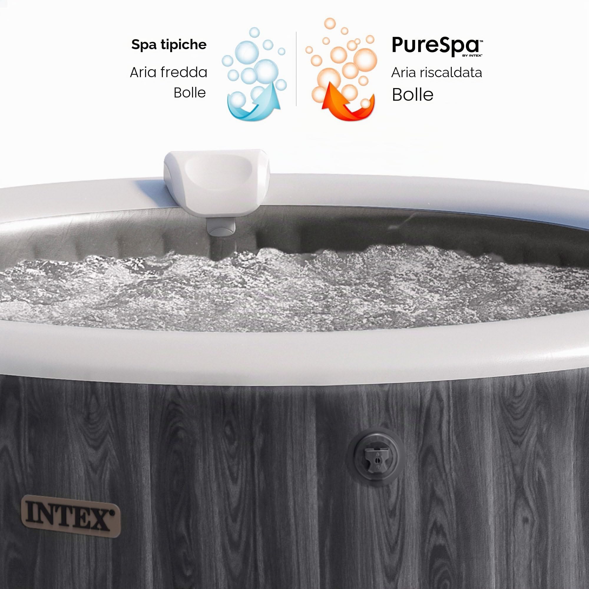 INTEX PureSpa Greywood Deluxe Whirlpool gonfiabile per 6 persone, 1098 l (216 x 71 cm), 170 getti massaggianti, sistema di riscaldamento da 2200 W, controllo app, sistema di addolcimento dell'acqua e