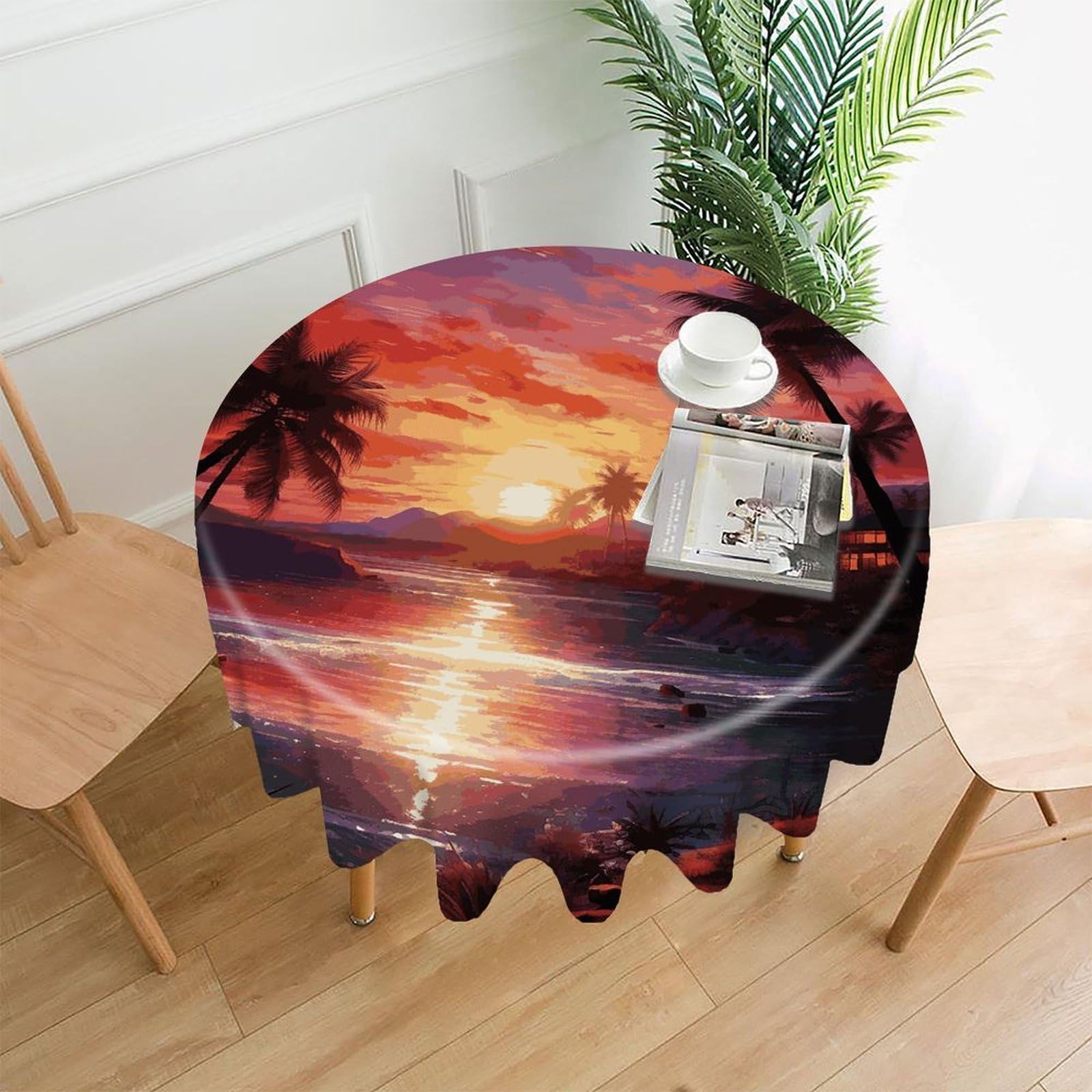 VstaDank Colorful Tropical Sunset Table Cloth Fashions Washable Round Tablecloth Decorative Table Cover Comfortable Straight Edge Tablecover for Dining Kitchen Party Outdoor 60 Inch
