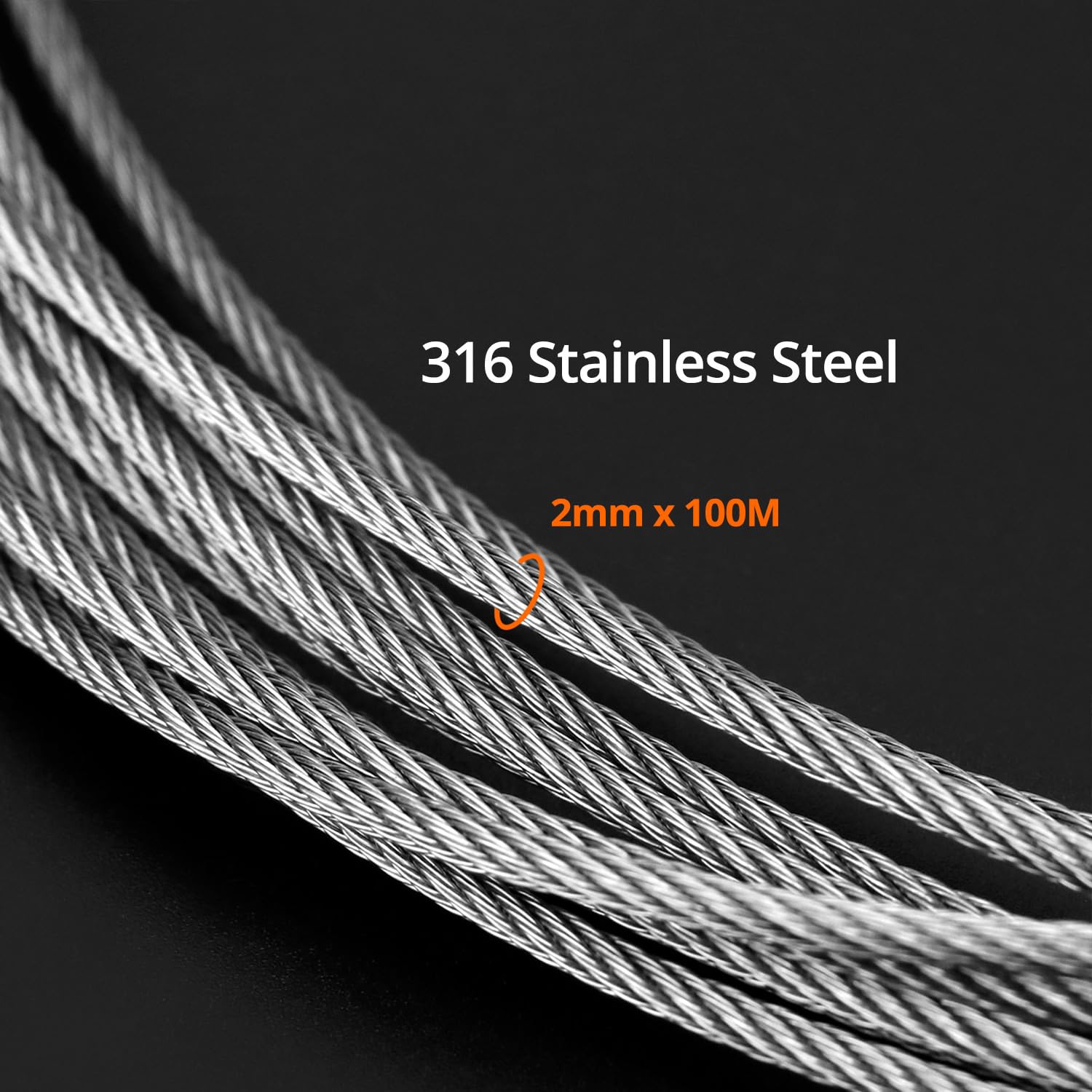 QWORK® Cavo acciaio da 2 mm x 100 m, Acciaio inox 316, Capacità di carico sicura di 50 kg, forza di rottura di 160 kg, Ultra antiruggine per uso interno/esterno