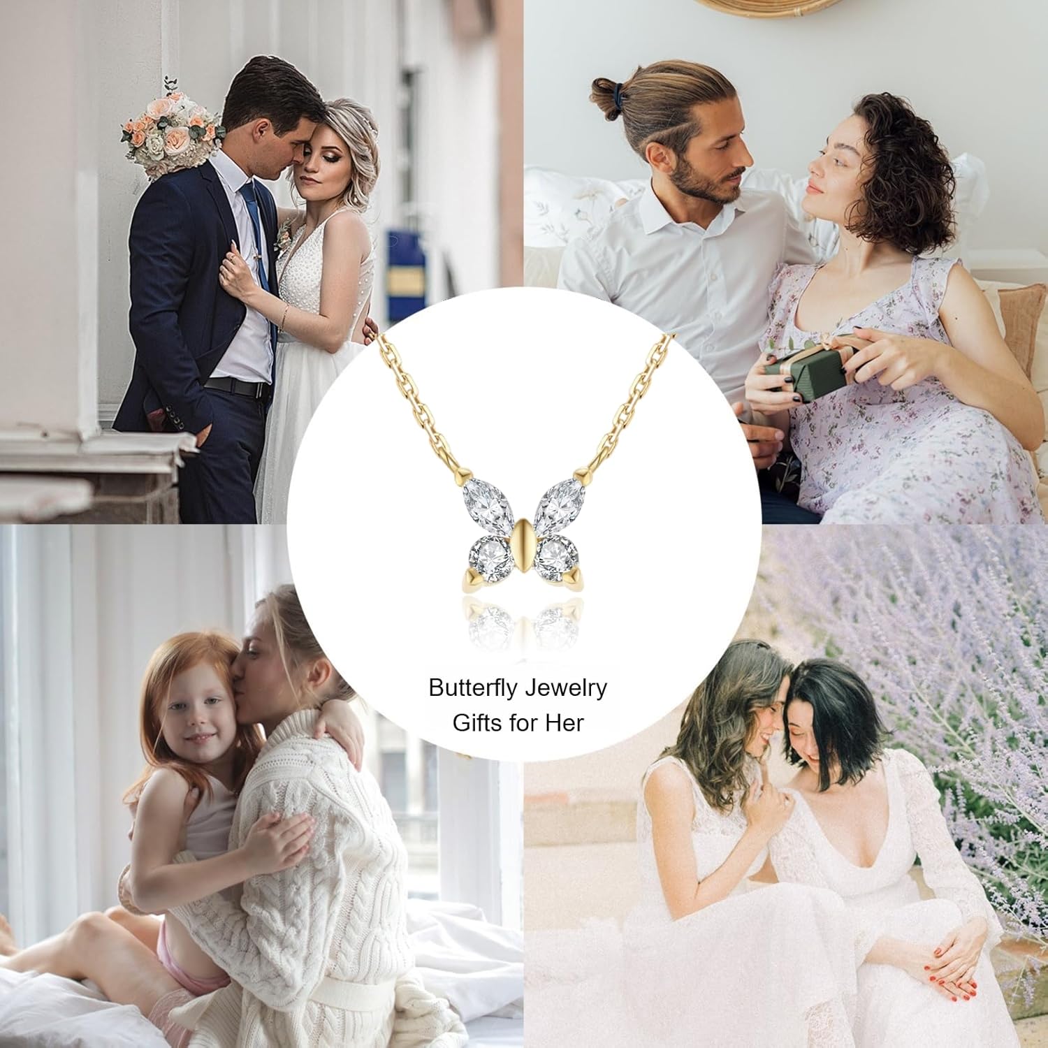 E Butterfly Necklace 14k Gold Plated Cubic Zirconia Butterfly Pendant Choker, Butterfly Jewelry Birthday Anniversary Gifts for Women Her - Image 6