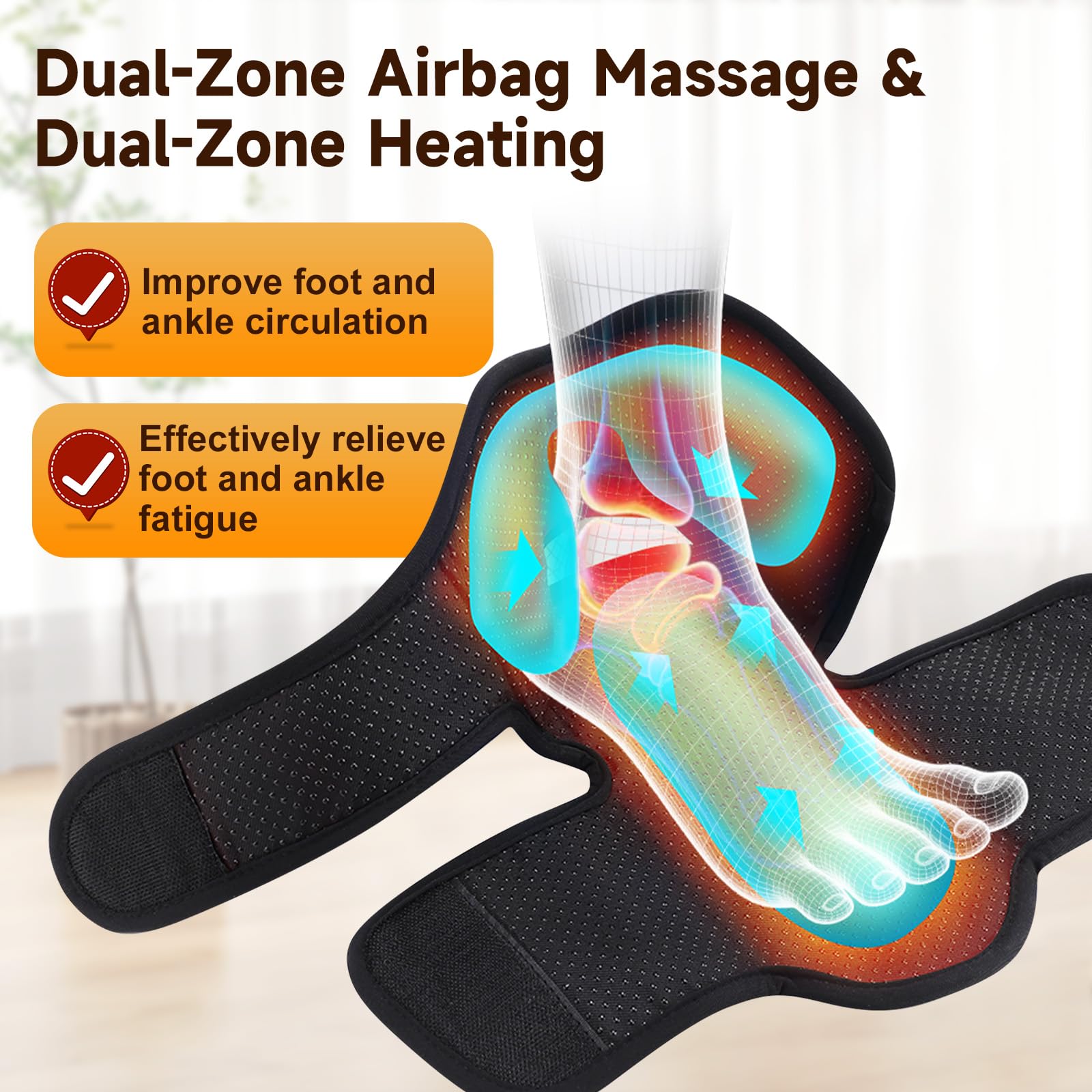 Fußmassagegerät Kabellos mit Wärme & Luftkompression, Fuß Massagegerät | Fußmassagegeräte Knöchel ,3 Modi 4 Intensitäten, 3000mAh Wiederaufladbar, Fußwärmer gegen Plantarfasziitis Müdigkeit
