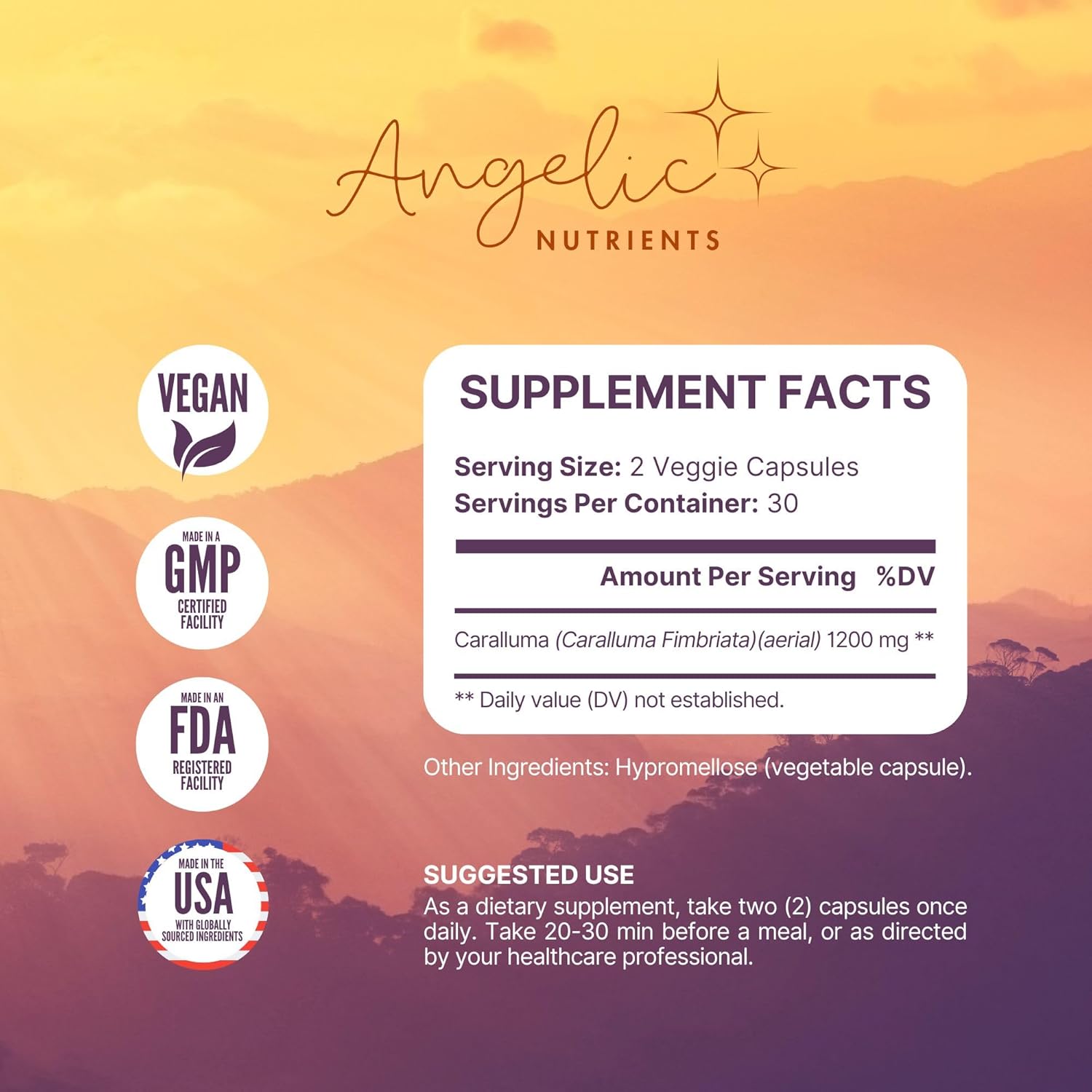 Caralluma Fimbriata - 60 Capsules (Non-GMO, Vegan) 1200mg - Made in The USA, GMP Certified Facility, Gluten Free, High Absorption Caralluma Supplement - Image 2