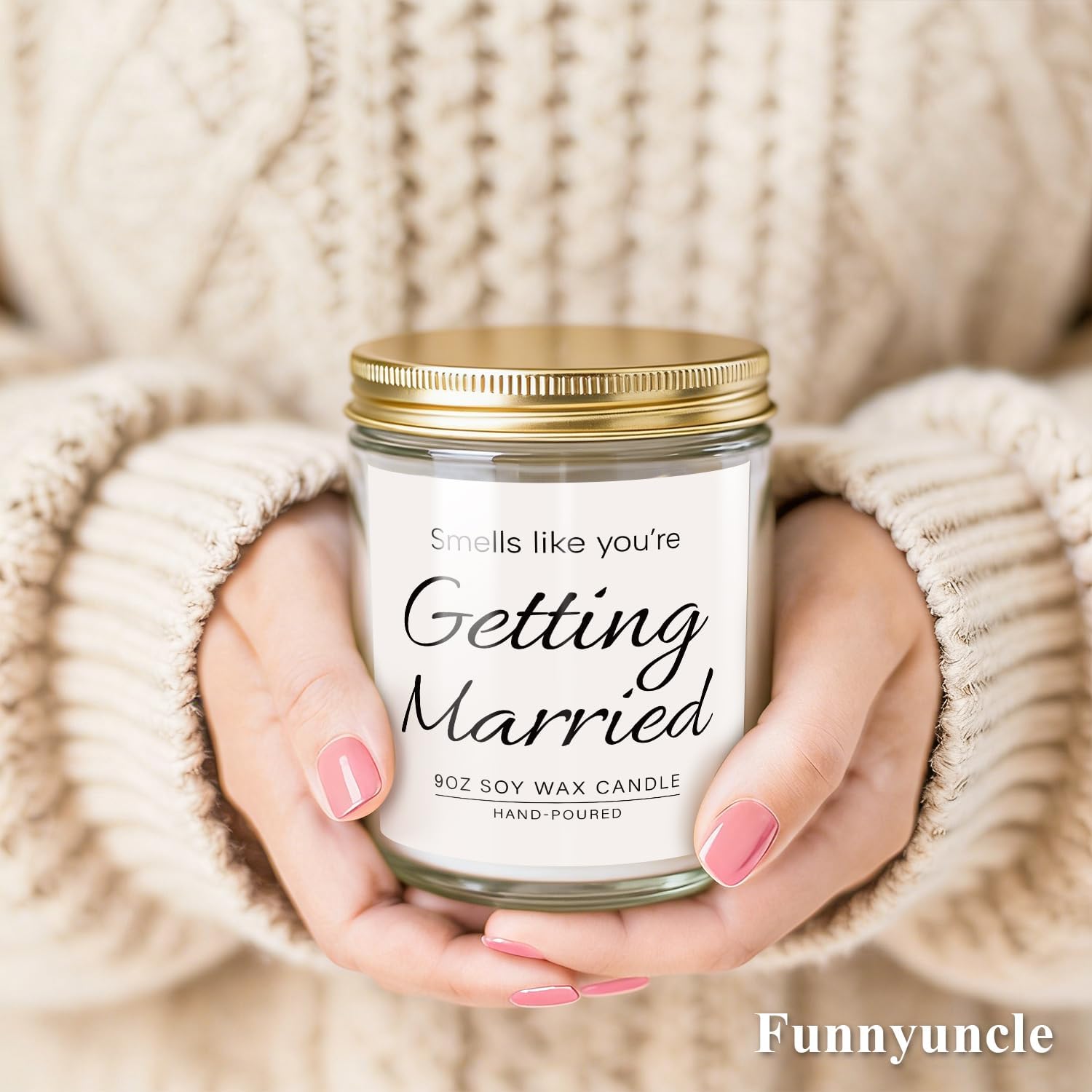 Funnyuncle Wedding Candles for Bride, Just Married Bridal Shower Gifts, Newlywed 9oz Lavender Scented Soy Wax Candle Gift