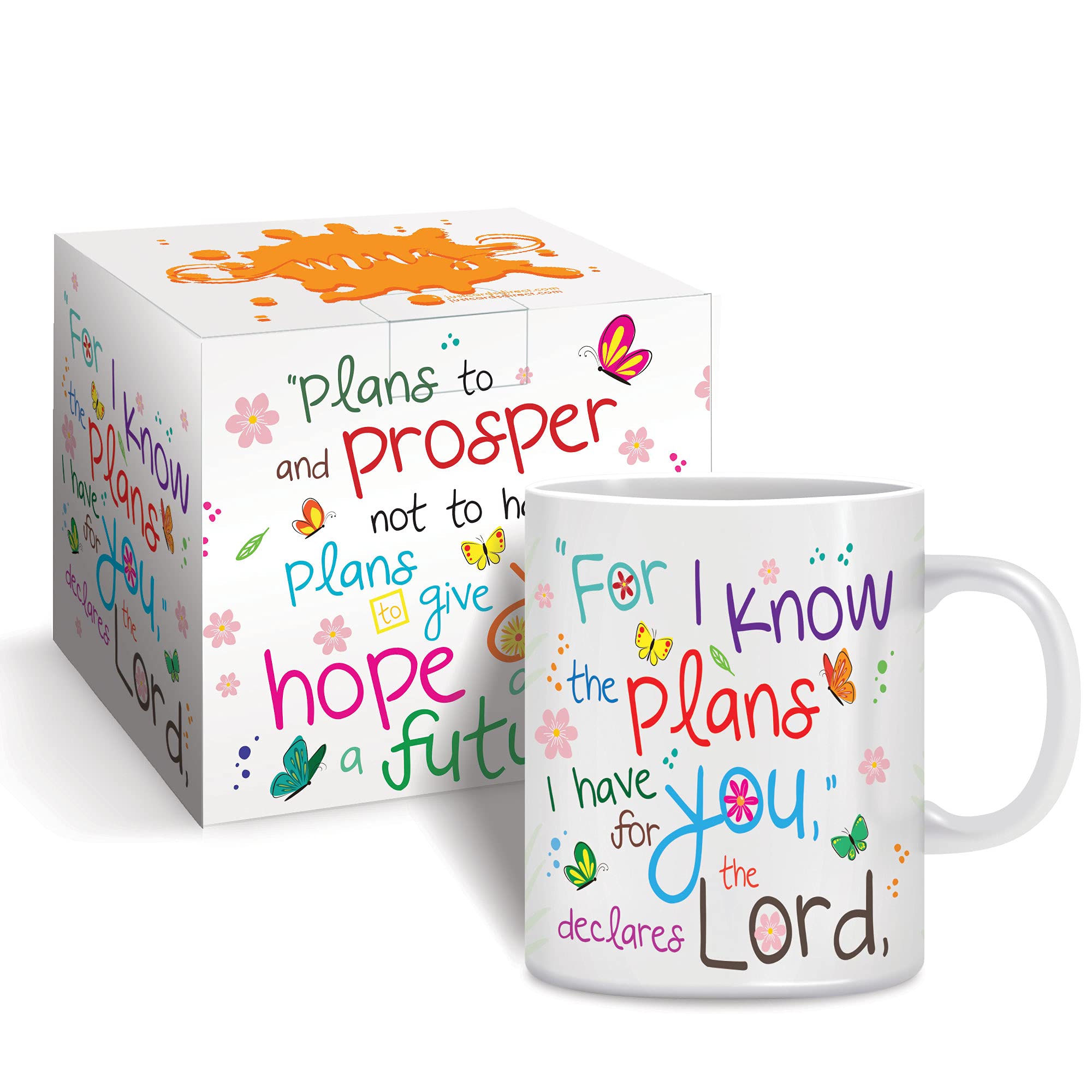 Christian Mug with Gift Box, I Know The Plans, with Bible Verse Jeremiah 29:11. Bible Verse Mug Makes Perfect Christian Gifts for Women & Men, by Just Cards Direct