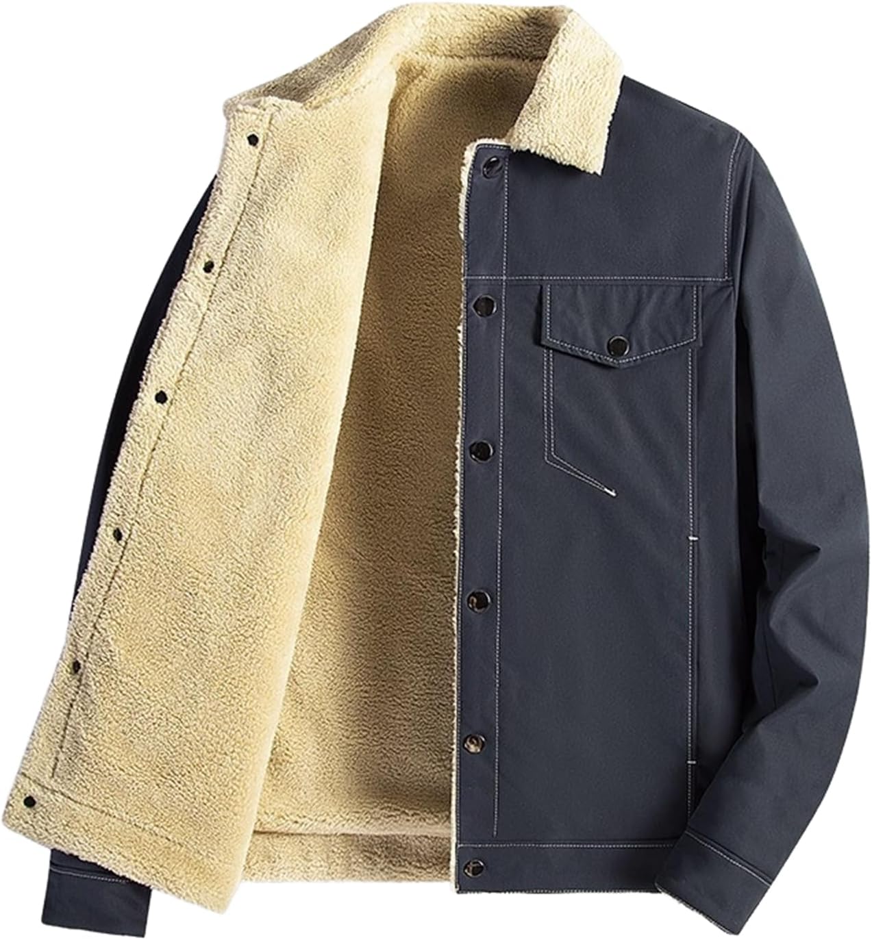 Autumn and Winter Men's Jacket, Fleece-Lined Cotton Cloth Workwear Casual Men's Outerwear