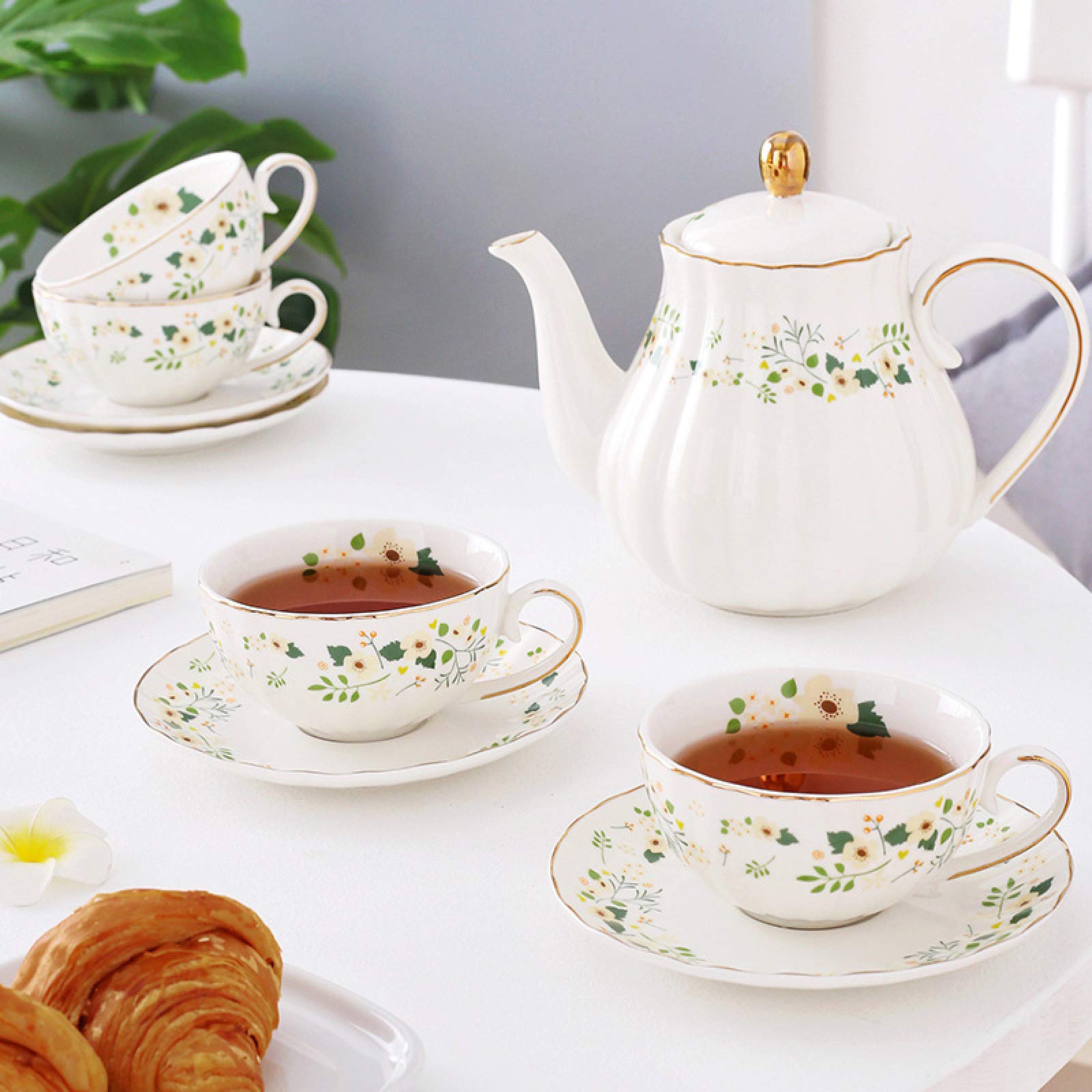Set Di 3 Tazze In Bone China Con Piattino - Tazza Caffè, Contenitore Latte E Piatto In Ceramica, Eleganza Per Il Tè Pomeridiano, Regalo - 2