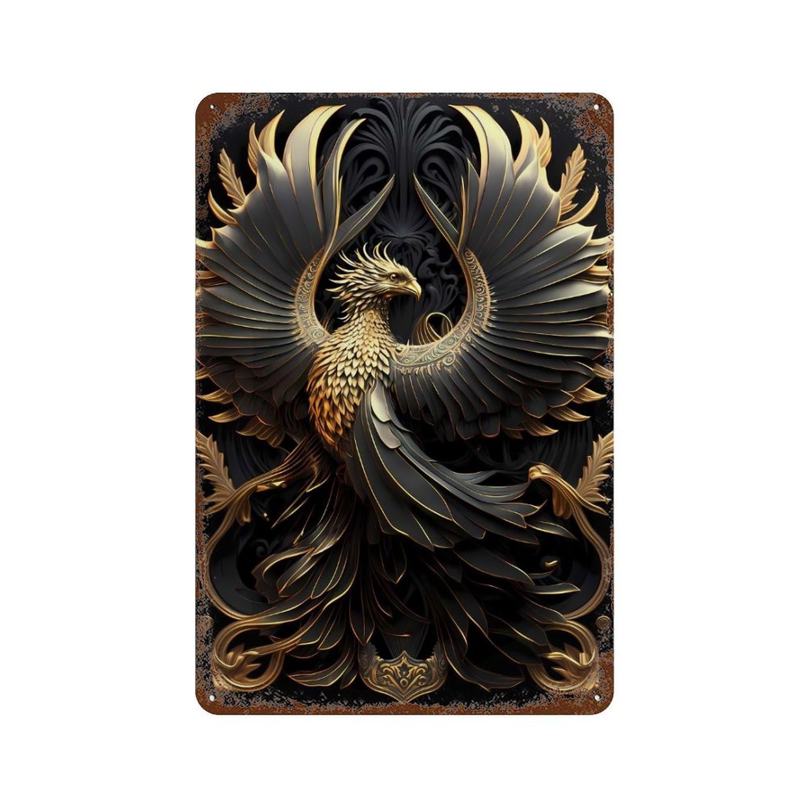 The Golden Phoenix 11.8"x7.9" Retro Metal Sign, Vintage Wall Decor for Office, Studio And Wall Decor