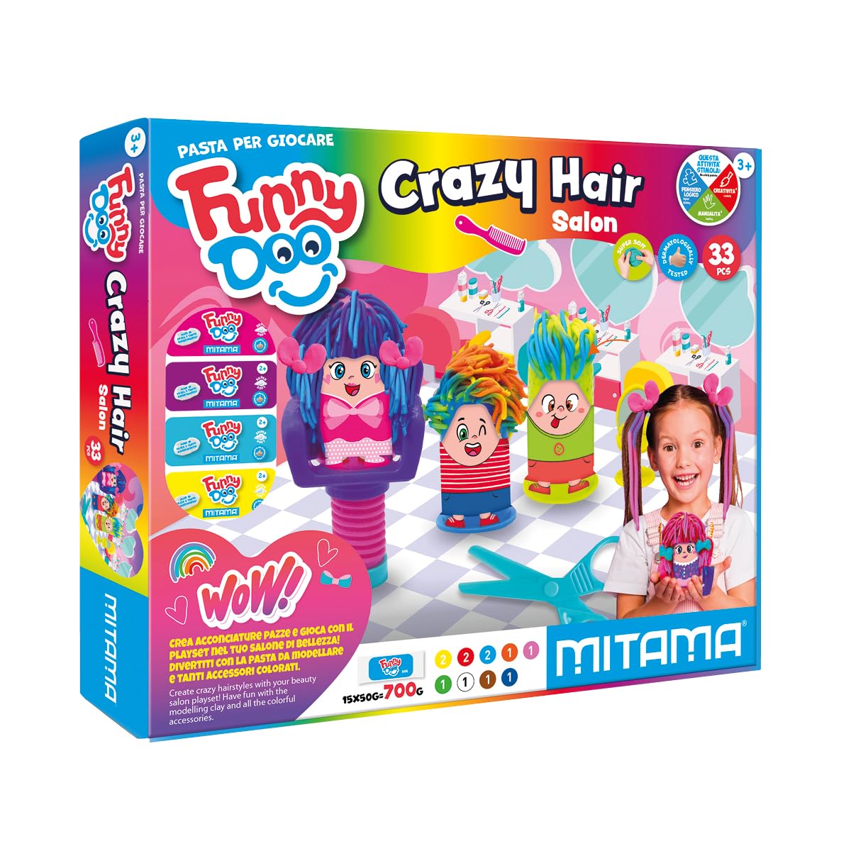 sbabam FUNNY BOX Crazy Hair, Giochi per Bambini da Edicola, Pack 3 Pezzi, Mostri Giocattolo per Bambini con Capelli Colorati Emettono Suoni Buffi, Mostriciattoli per Regalo Bambino con Pile Incluse