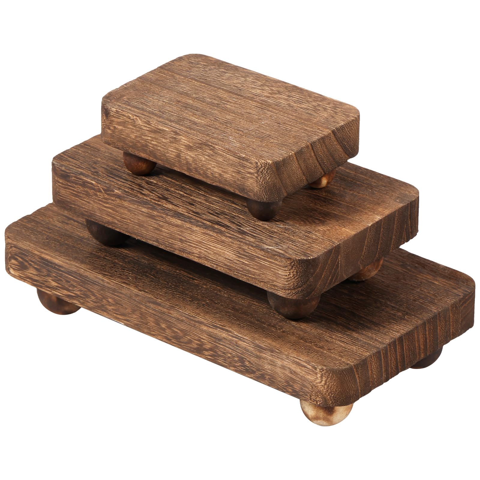 Littleduckling 3 Pcs Wooden Risers for Display Wood Pedestal Stand Wooden Risers for Decor Farmhouse Vintage Rustic Riser Stackable Kitchen Wooden Stand Tray Riser, 3 Sizes