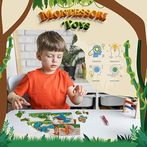 Miniatura 5 de Paquete de 8 rompecabezas de dinosaurio de madera para niños de 3 a 5 años, rompecabezas para niños de 4 a 6 años, juguetes educativos Montessori de