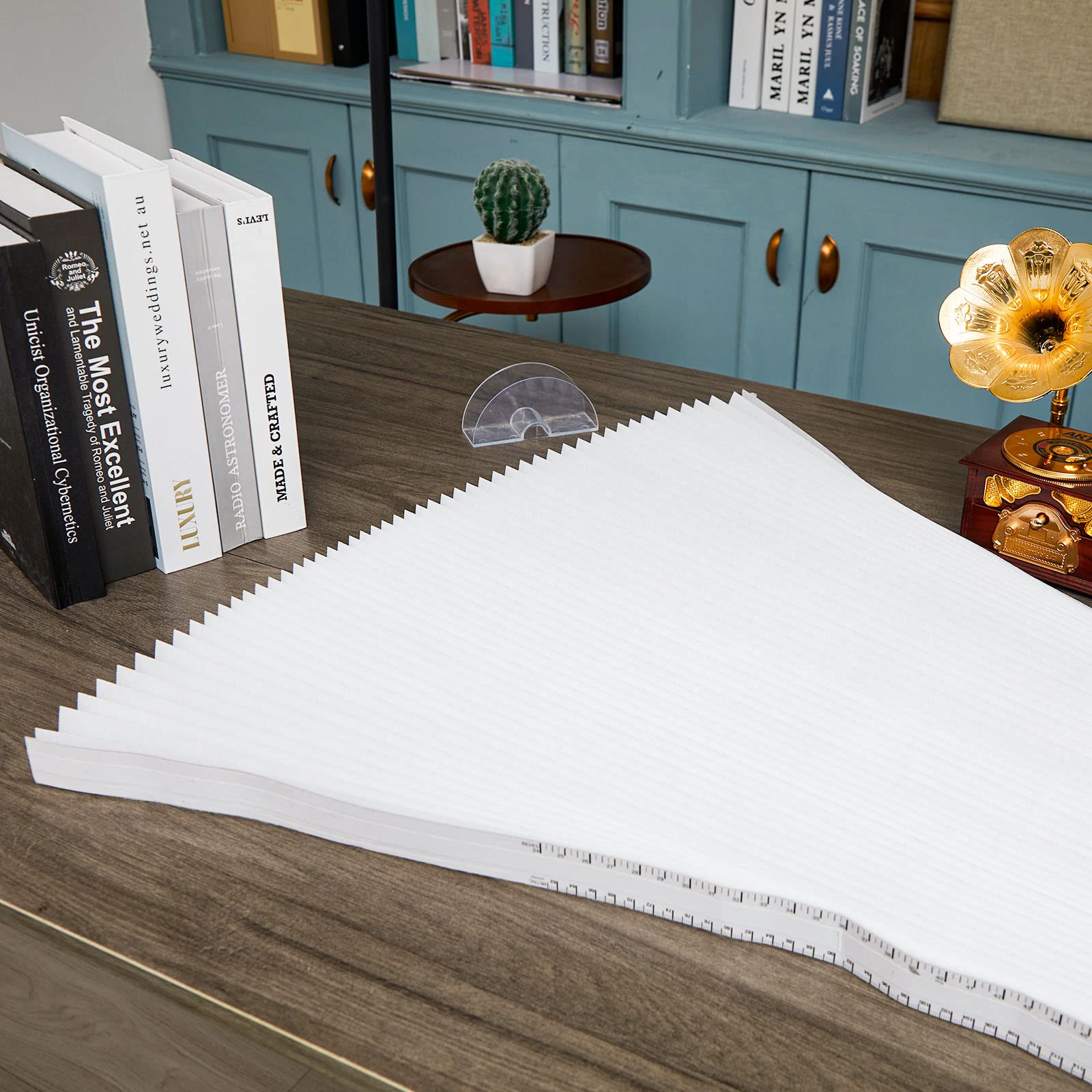 Fainne 2 Pcs 36" x 72" Arch Half Circle Window Shades Window Pleated Blinds Light Filtering Pleated Fabric Shade Arch Window Shade Blackout for Half Moon Arch Windows, Easy to Cut and Install (White)