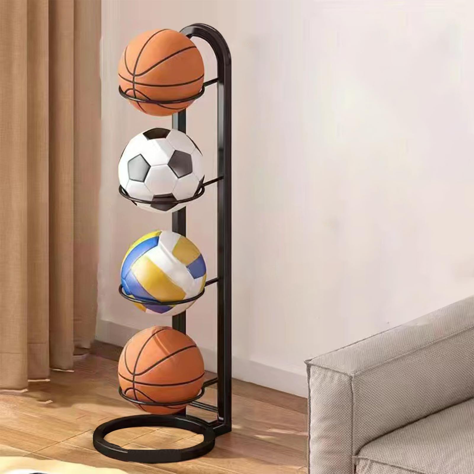 Estante de Almacenamiento de Pelotas de Futbol, Soporte para Pelotas de Baloncesto, Soporte Balon Futbol, Estante de Almacenamiento Portátil, Estante de Bolas de 4 Niveles