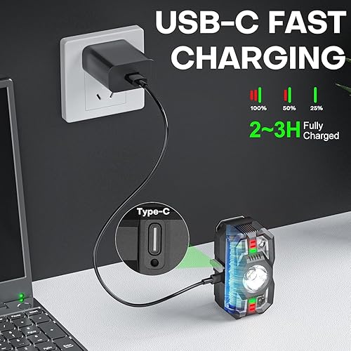 Miniatura 4 de Linterna recargable para la cabeza, paquete de 3, 2000 lúmenes, faro LED súper brillante con luz roja, sensor de movimiento para adultos y niños,