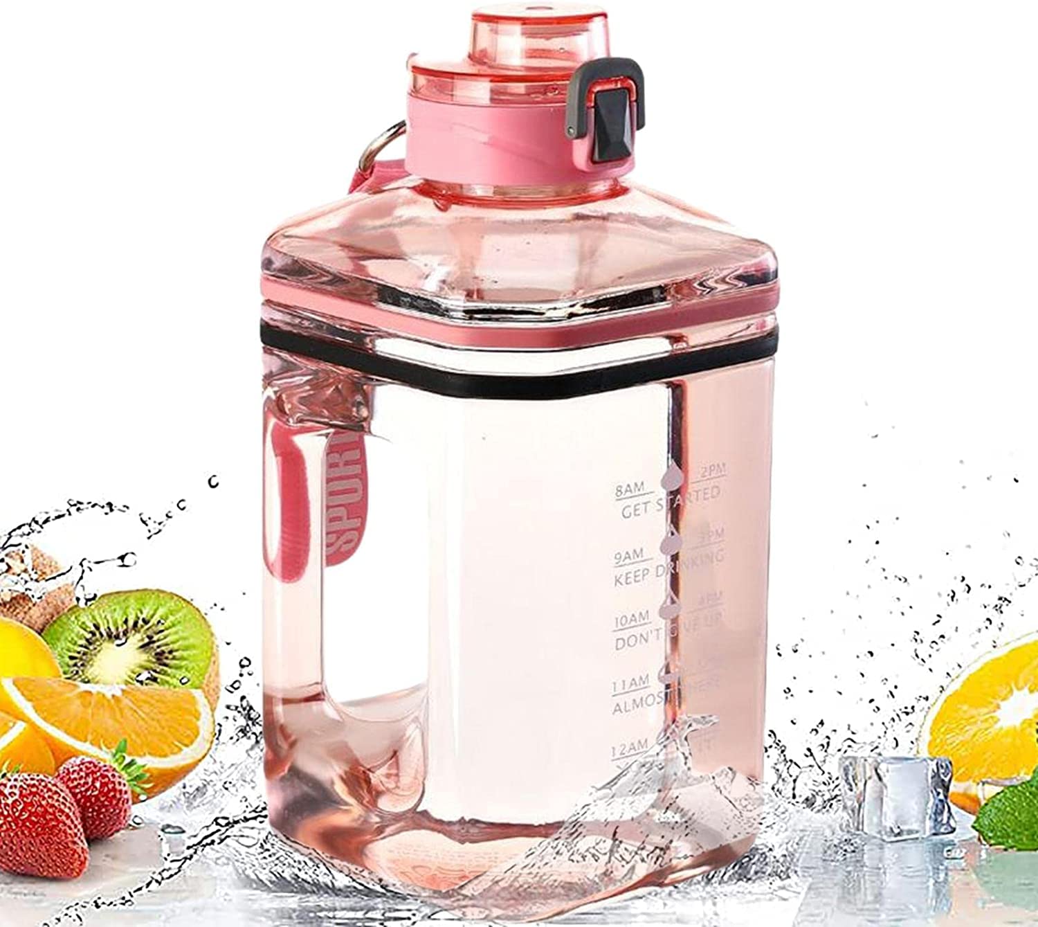 Abhsant Water Bottle with Handle, Sports Water Bottle with Handle, Make Sure You Drink Enough Water Every Day, Suitable for Fitness, Gym and Outdoor Sports (Pink)