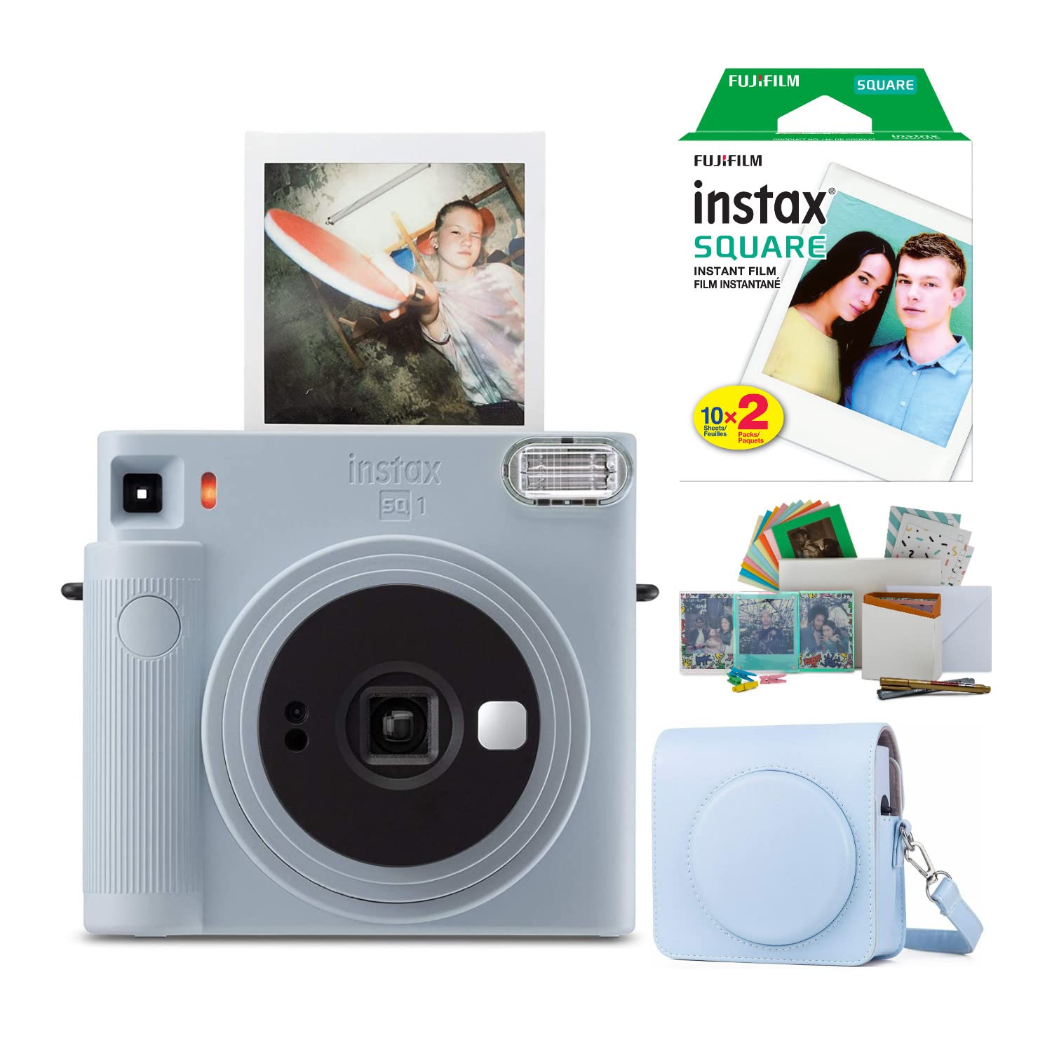 Fujifilm Instax Square SQ1 Instant Camera (Blue) with Film, Matching Case & Everything Box Set (4 It