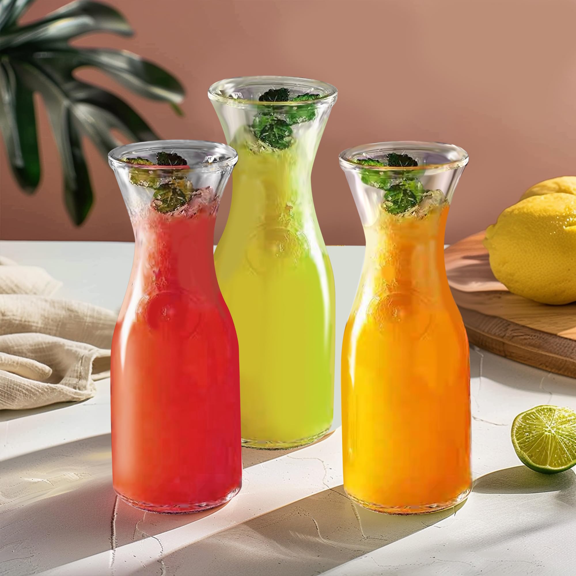 Lot de 4 carafes en verre transparent avec couvercle - Pour thé glacé, café, jus - 1000 ml