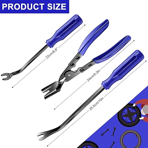 Miniatura 9 de Juego de 3 alicates de clip, kit de herramientas de extracción de sujetadores y paneles, alicates de pasador, herramienta de palanca, kit de