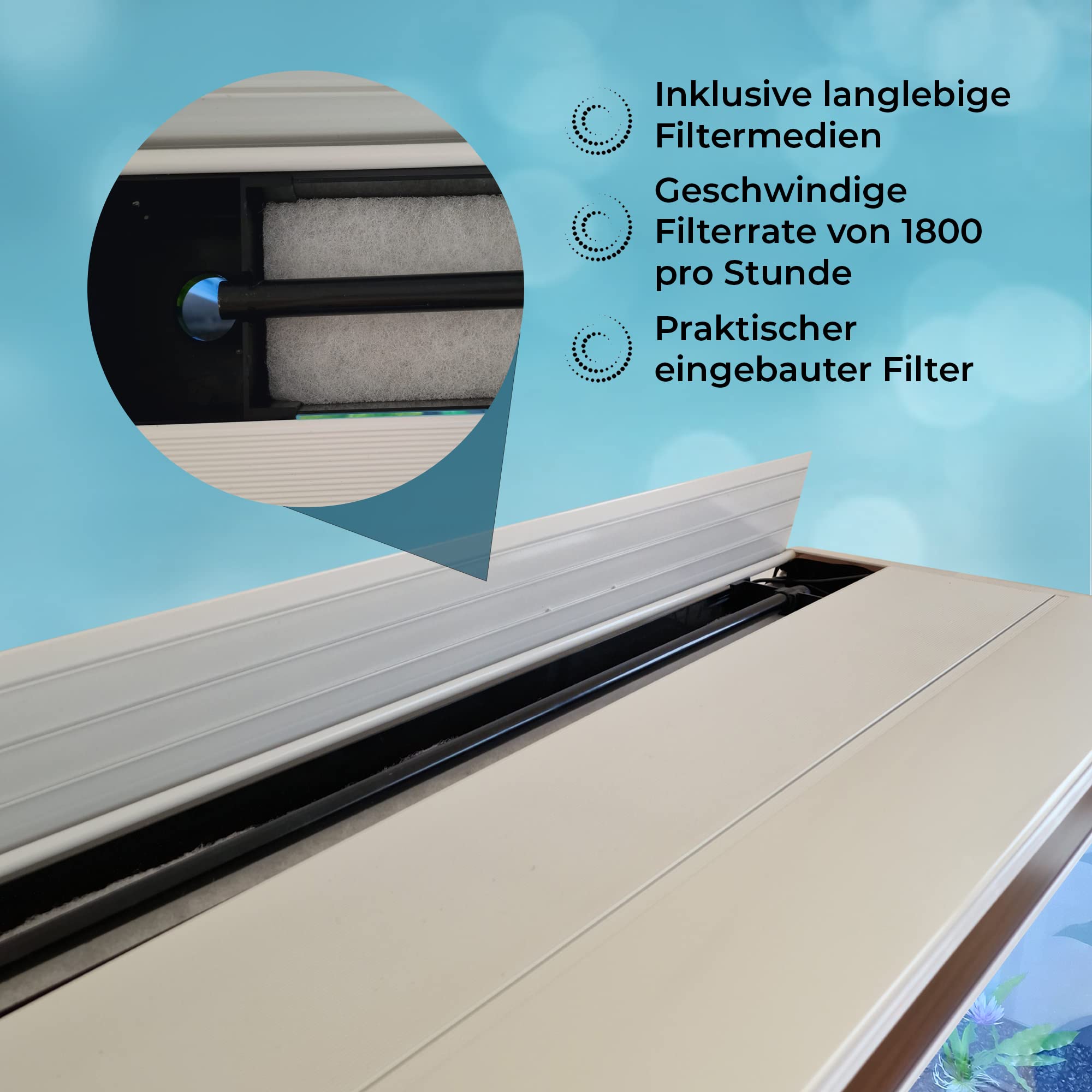 Akwarium Kompletne 300 litrów na białym meblu z diodami LED [pompa, filtry, rośliny i akcesoria w zestawie] Akwarium Ryby - Dekoracyjny niebieski żwir Wymiary 120,5 x 39 cm i wysokość 143 cm