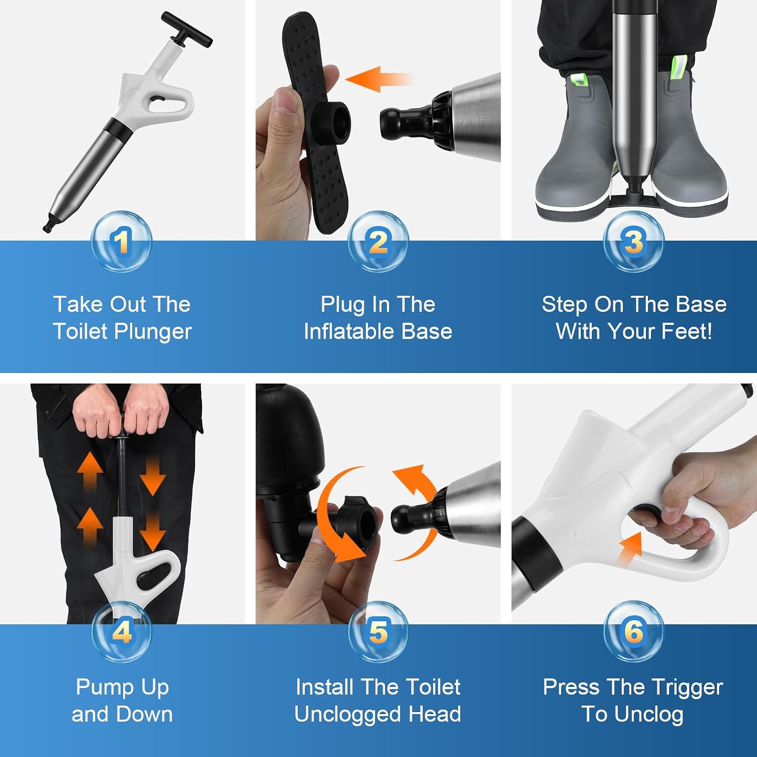 Toilet Plunger,High Pressure Toilet Plunger Heavy Duty,Toilet Auger Air Drain Blaster with Pressure Gauge,Toilet Unclogger for Bathroom, Sink, and Plumbing Clogs