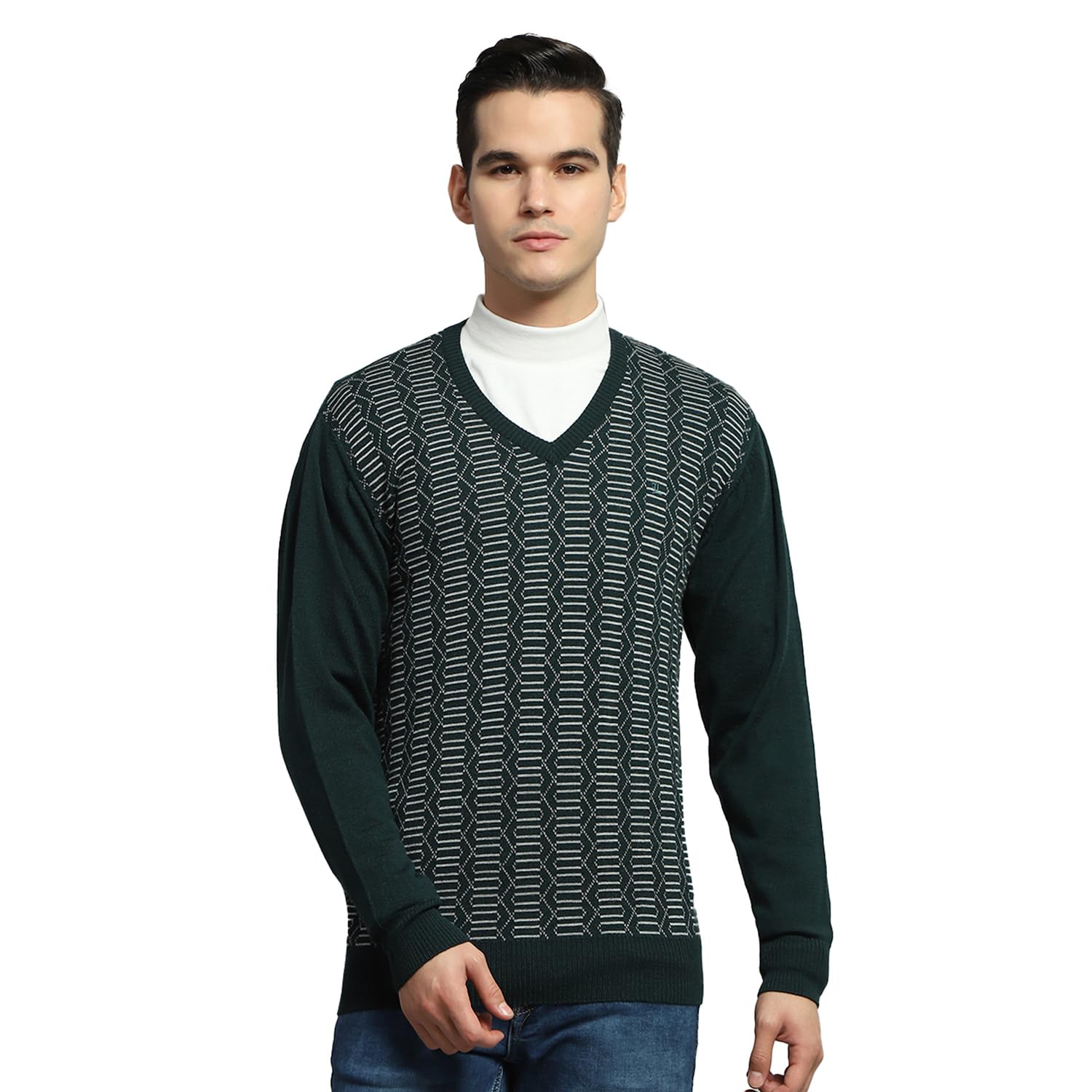 Mens Regular Fit V Neck Full Sleeves Self Design Pullover (Pack of 1)-image-10