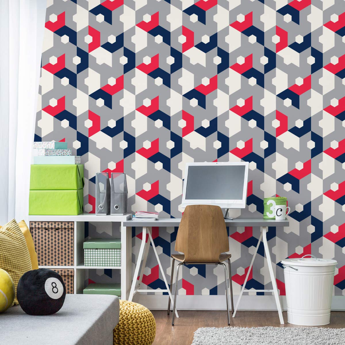 Muralo Tapeta 10 m, rolka flizeliny, sześciokątne, figurki, mozaika, geometria, matematyka, tapeta z włókniny, 1000 x 53 cm, tapeta ścienna, do salonu, sypialni, nowoczesna dekoracja ścienna