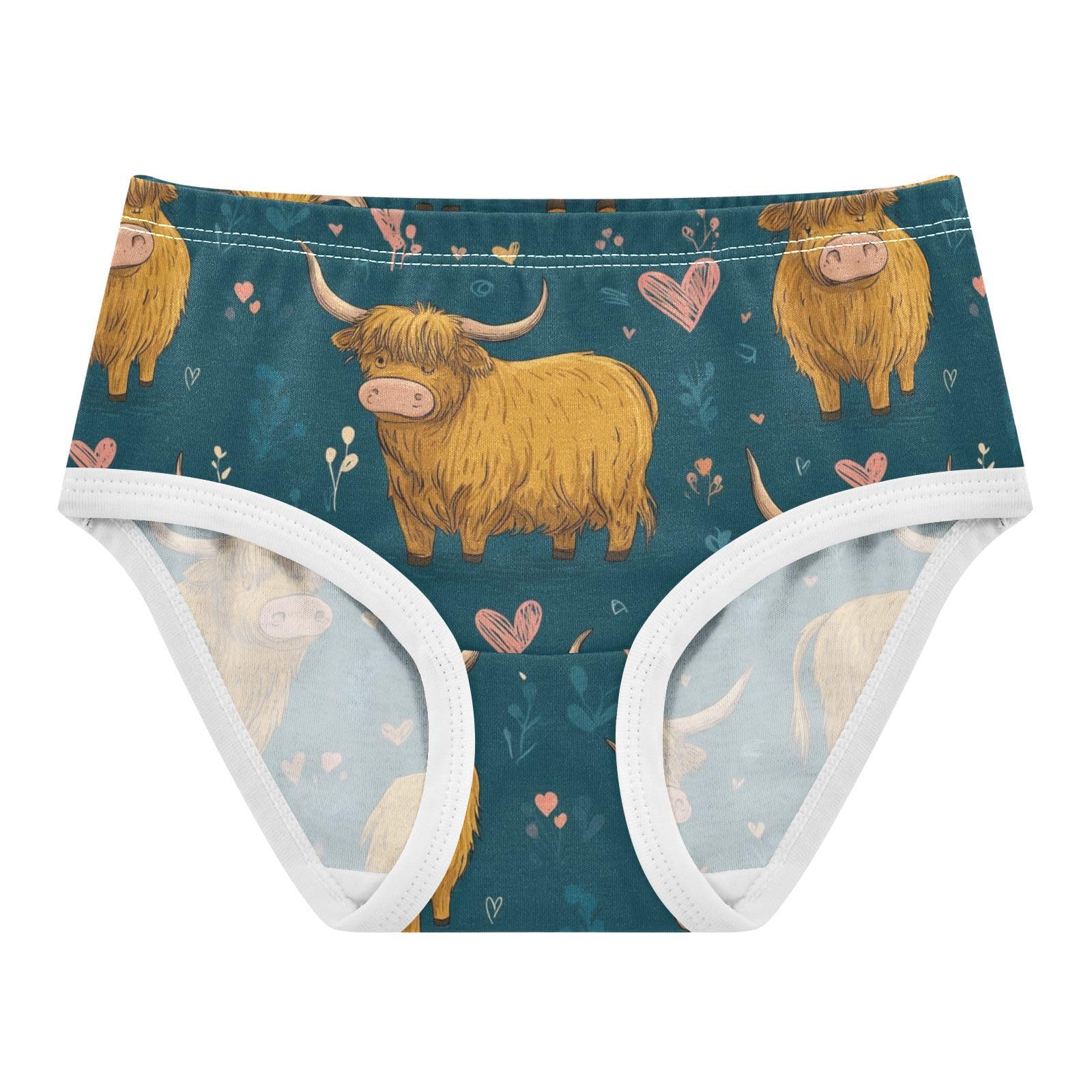 Wusikd Highland Cattle Hearts 2 Girls Underwear Cotton Girls Briefs Soft Toddler Underwear 2T