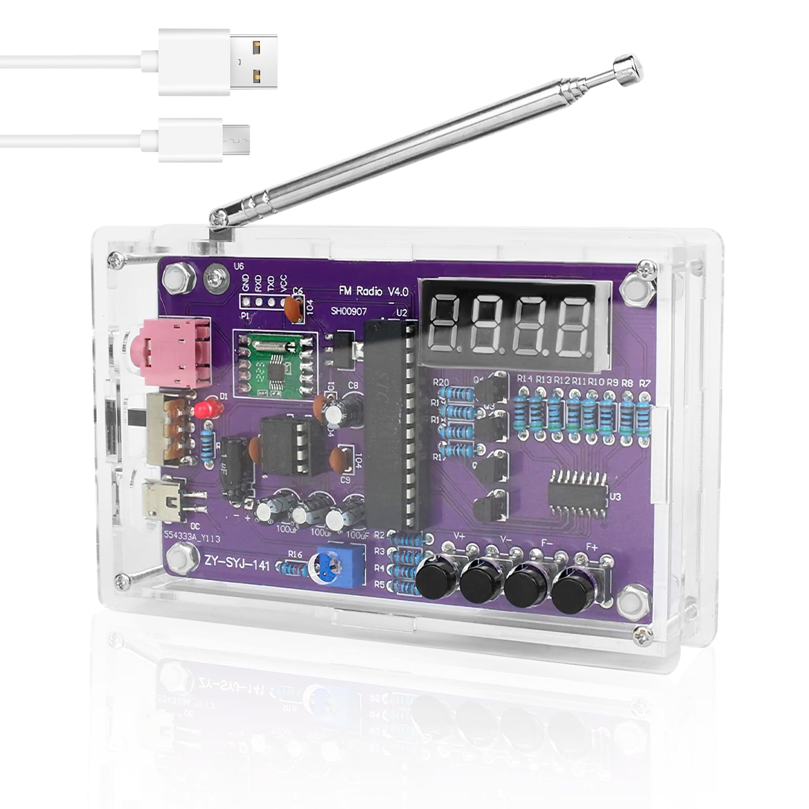 DIY FM Radio Soldering Kit, Electronics Project Kit with 87.5-108MHz Receiver, USB or 2 x AA Battery Power, Headphone Jack, Soldering Practice Board for Students, Teens, Beginners and Hobbyists
